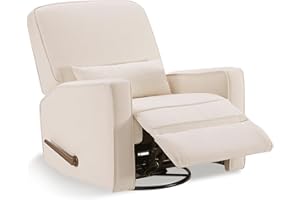 Tbfit Recliner Chair Swivel Glider, Nursery Rocker Recliners with Lumbar Support, Rocking Sofa Chair, Overstuffed Manual Glider Recliner for Baby Room Living Room, Beige