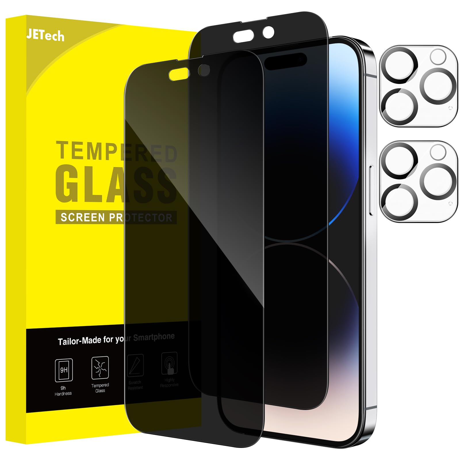Photo 1 of JETech Privacy Full Coverage Screen Protector for iPhone 14 Pro 6.1-Inch with Camera Lens Protector, Anti-Spy Tempered Glass Film, 2-Pack Each