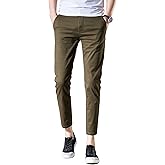 AONGSNNY Men‘s Cropped Chino Pants Skinny Fit Chinos Khaki Pant