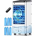 FANCOLE Windowless Portable Air Conditioners with 6 Ice Packs, 12H Smart Timer for Auto-off, 26Ft Remote, Top Fill Dual Tank, 3Speeds Evaporative Air Cooler, 70°Auto Swing Swamp Cooler Air Conditioner