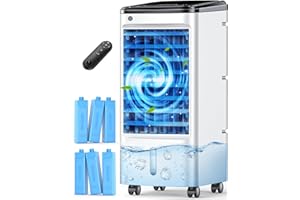 FANCOLE Windowless Portable Air Conditioners with 6 Ice Packs, 12H Smart Timer for Auto-off, 26Ft Remote, Top Fill Dual Tank, 3Speeds Evaporative Air Cooler, 70°Auto Swing Swamp Cooler Air Conditioner