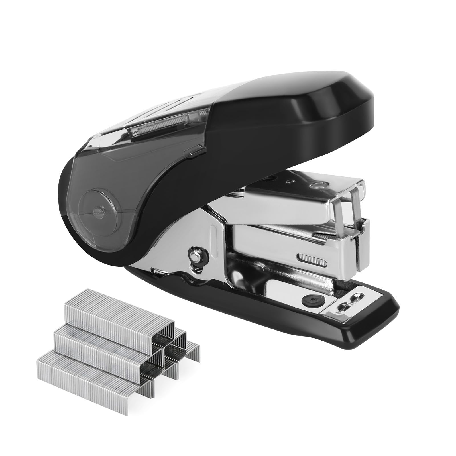 Eagle Reduced Effort Mini Stapler, Maximum 20 Sheets Capacity, with 1000 Staples, 50% Less Effort, Built-in Staple Remover and Staples Storage (Black)