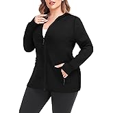 COOTRY Womens Plus Size Workout Jackets Full Zip Up Lightweight Athletic Running Hoodies with Thumb Holes