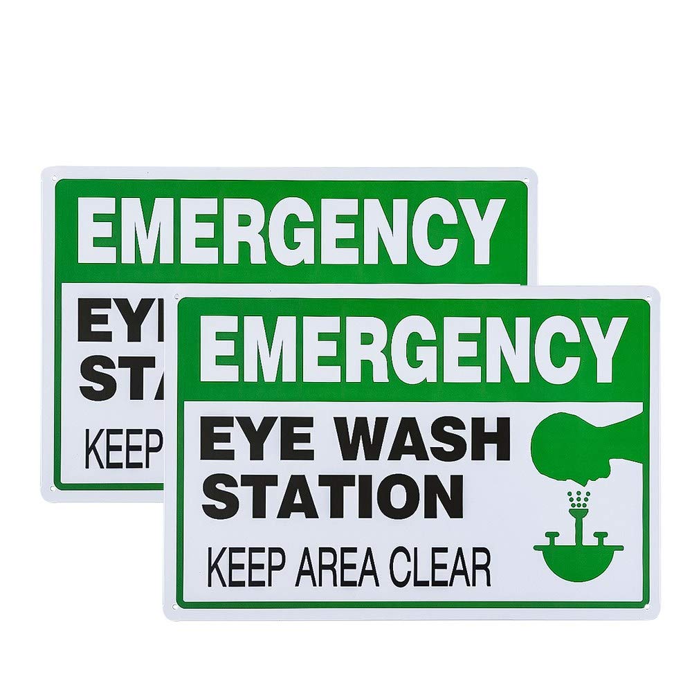 不适用 2 Pack Eye Wash Station Sign, Emergency Sign, 8"x12" UV Protected, Holes Included, Easy to Mount, Weather Resistant