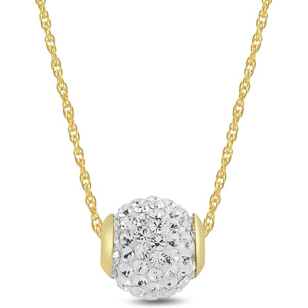 ★PEARLY MORE★ Small Crystal Slide Ball Necklace 10K White Gold Swarovski Crystals Slide Ball Pendant