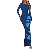 PRETTYGARDEN Bodycon Maxi Dress 2025 Fall Floral Long Sleeve Sexy Mesh Cocktail Wedding Guest Long Dresses