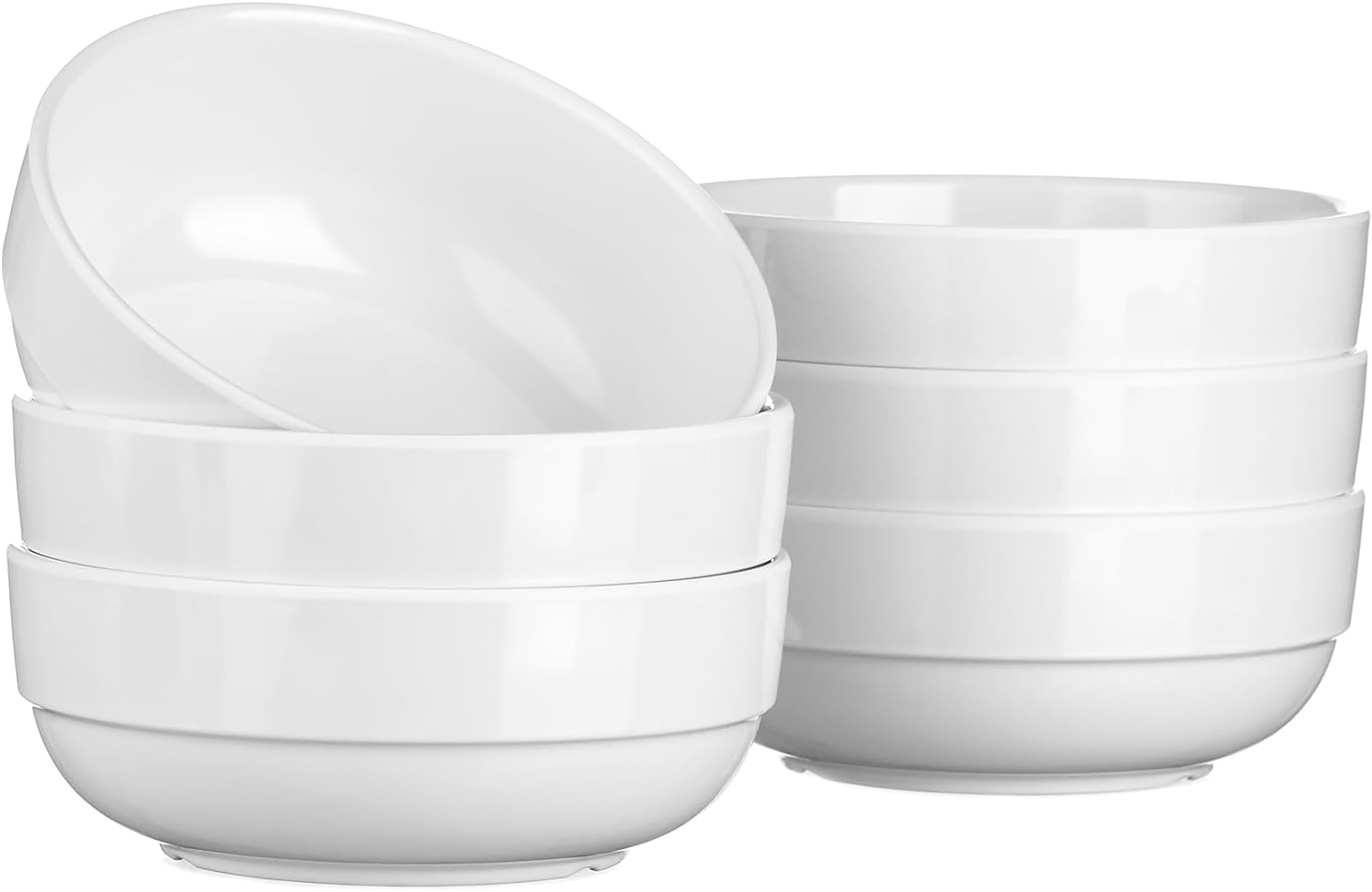 SECO 5.5"/14cm Glazed Melamine Bowl, Pack of 6 - Scratch-Resistant & Lightweight Reusable Bowls - White