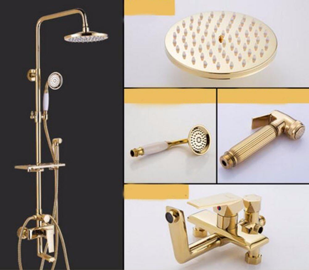 Shower set European Style Gold Shower Shower Set With Copper Four Stop Shower Head With Spray Gun Rose Golden Flower Boosting White,A