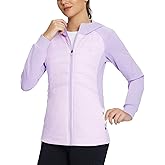 baleaf Women's Running Winter Jacket with Hood Warm Lightweight Insulated Hybrid Jackets Puffer Zip Pockets Hiking Skiing