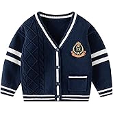 warmstraw Boys Girls School Uniform Cardigan Sweater Soft Cotton V-Neck Soft Cotton Knit Outerwear
