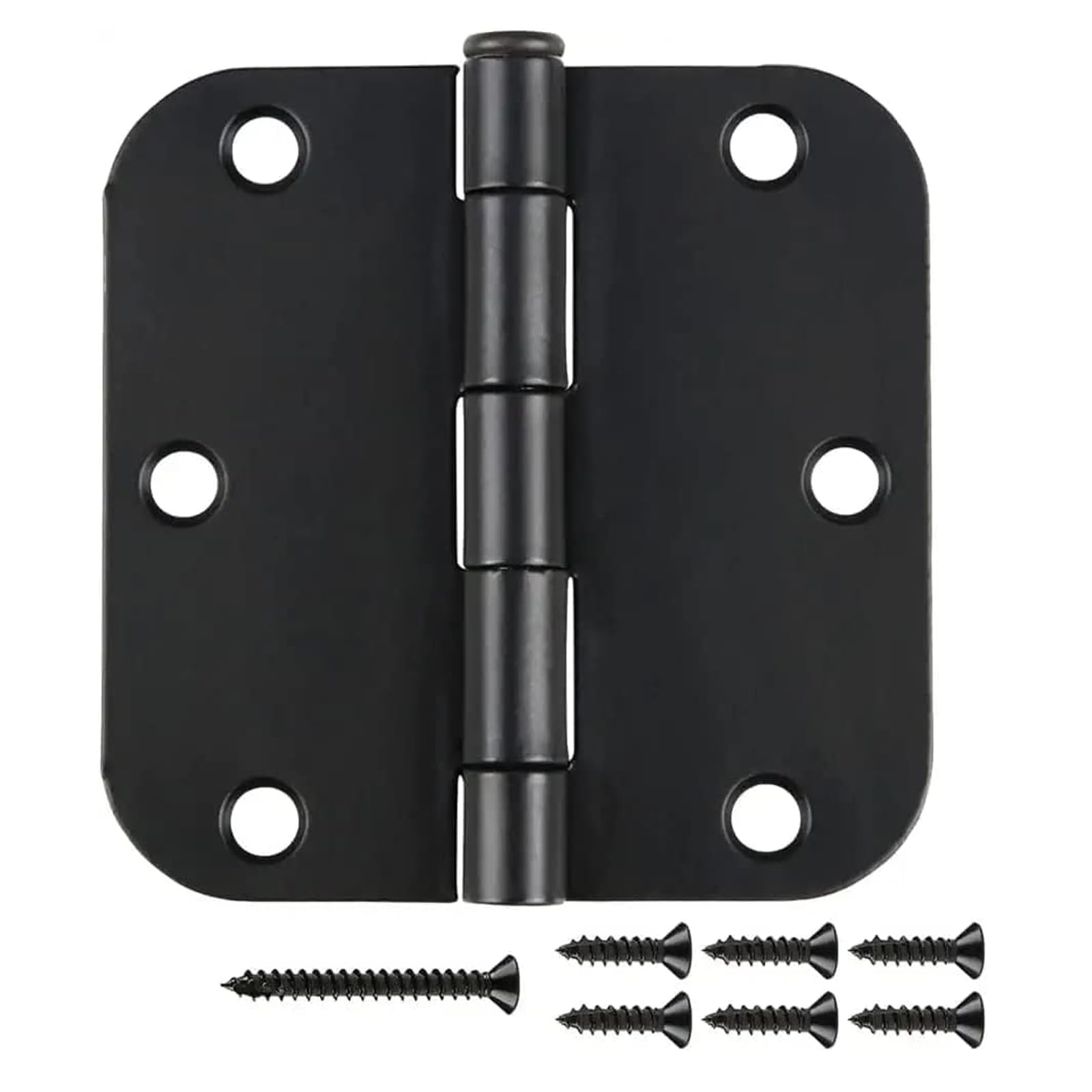 JIW 24 Pack Door Hinges Matte Black 3.5 Inch Rounded Interior Door Hinge with 5/8" Radius Corners - Black Hinges for Doors 3 1/2 Inches Flat Iron Residential Door Hardware Image