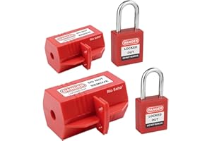 RIO SALTO Plug Lock for Lockout Tagout Kit, Plug Cord Lock 110 Volt and 220 Volt Power Cord Lockout, OSHA Compliant Red Electrical Plug Lock Cover Loto - 1 Small 1 Medium with Padlocks