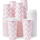 Tamone 100 PACK 20OZ Disposable Coffee Cups with Lids, To Go Coffee Cups with Lids Leak Proof, Pink Paper Cups for Cold/Hot Beverage Chocolate Cocoa for Home Office Party