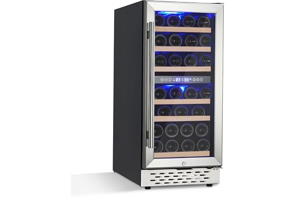 Takywep Mini Wine Refrigerator Cooler 28 Bottles, Dual Temp Control Wine Fridge, Small Freestanding or Built-In Wine Cabinet, Led Screen Beverage Refrigerator for Wine, Beer