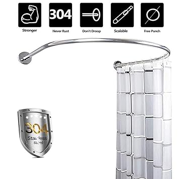 Amazon Com M Top Shower Rod Tension Curved No Drill U Shaped