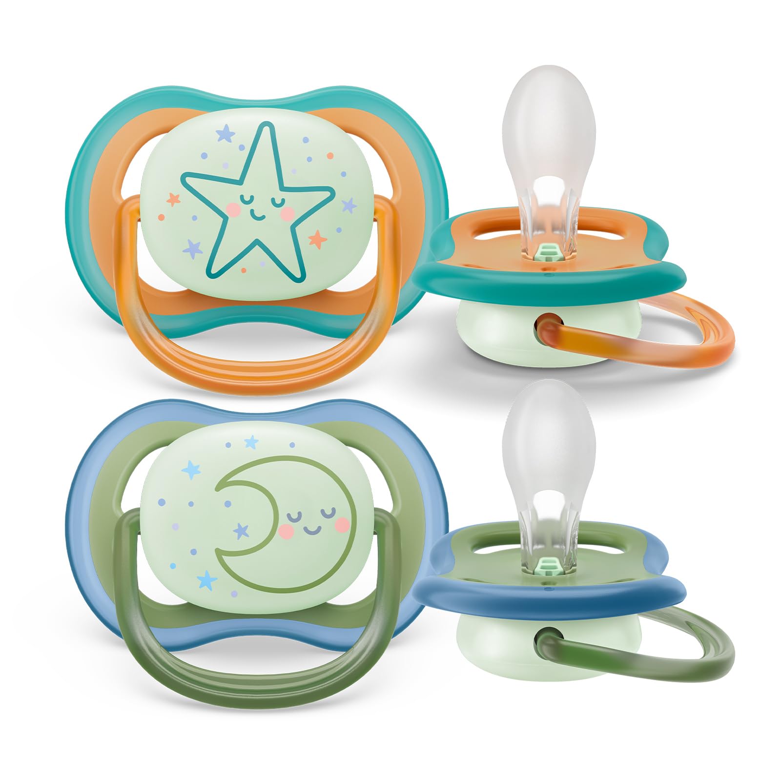Philips SCF376/23 Avent Ultra Air Night-time Soothers, Light, Breathable Soothers for Babies Aged 18 Months Plus, BPA-Free, with Glow-in-The-Dark Button, 2 Pack