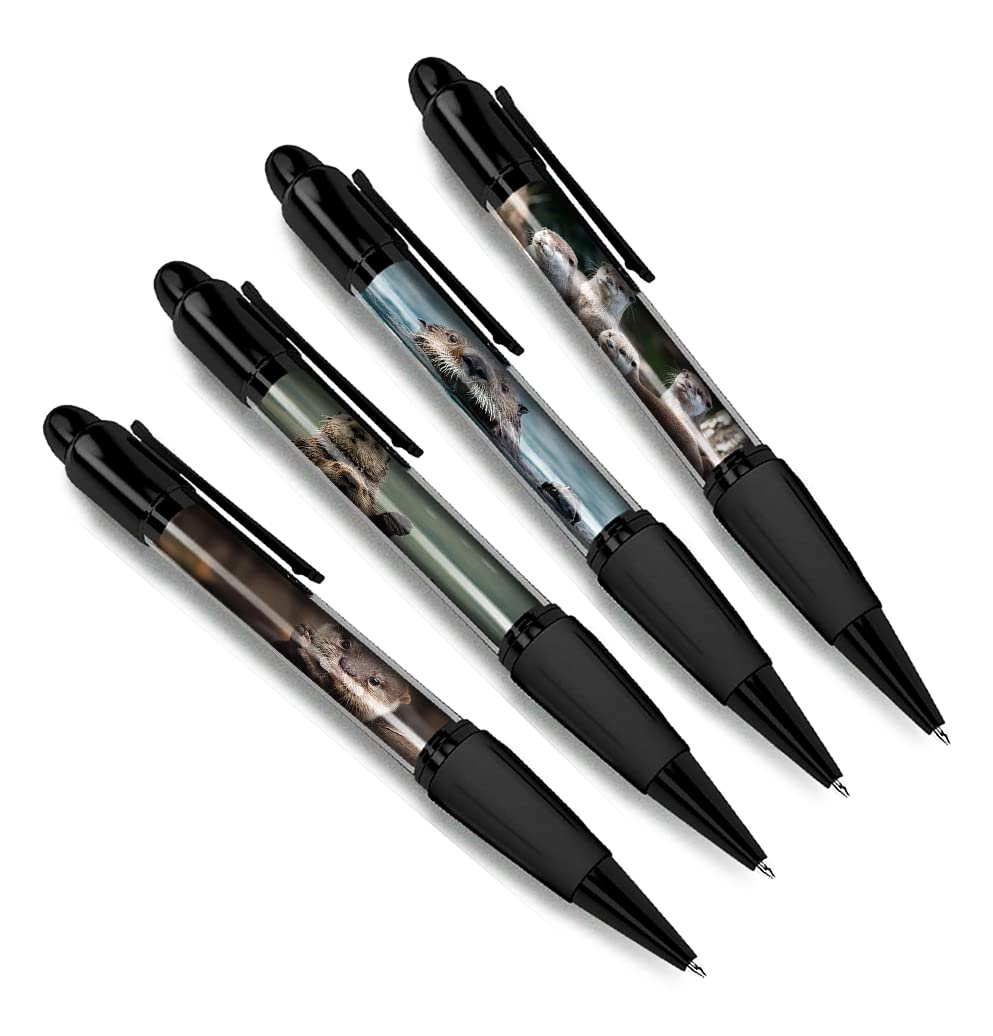 DV DESIGN Set of 4 Otter Black Ballpoint Pens - Sea Creature Animal Nature Wildlife Wild Travel Portrait Boys Girls Men Women Theme Pen #79466