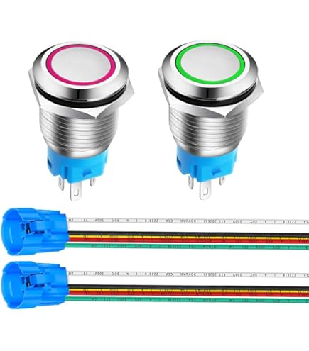uxcell 2 pcs 16mm Latching Push Button Switch Green Square