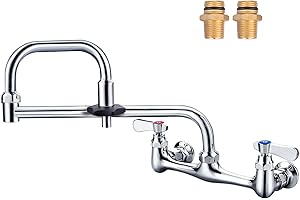 IVIGA Commercial Sink Faucet with 18" Swivel Jointed Nozzle, with rotating handle, Wall Mount Kitchen Faucet 8" Center Dual H