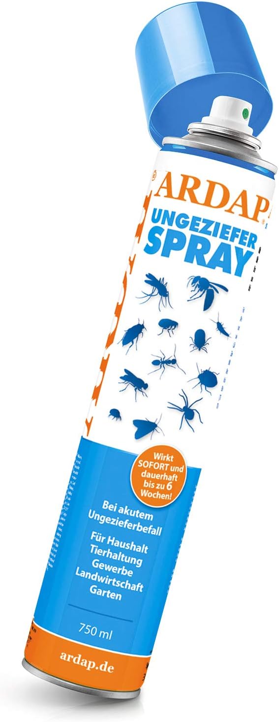 ARDAP Ungezieferspray mit Sofort- & Langzeitwirkung 750ml - Insektenspray zur Bekämpfung von akutem Ungeziefer- & Insektenbefall - Bis zu 6 Wochen wirksamer Schutz