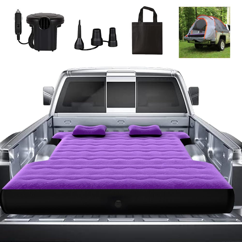 Photo 1 of Camping Pickup Truck Bed Air Mattress Thicken Sleeping Pad for 5.5-5.8Ft Full-Size Short Truck Beds Outdoor Camping Car Travel(Purple)