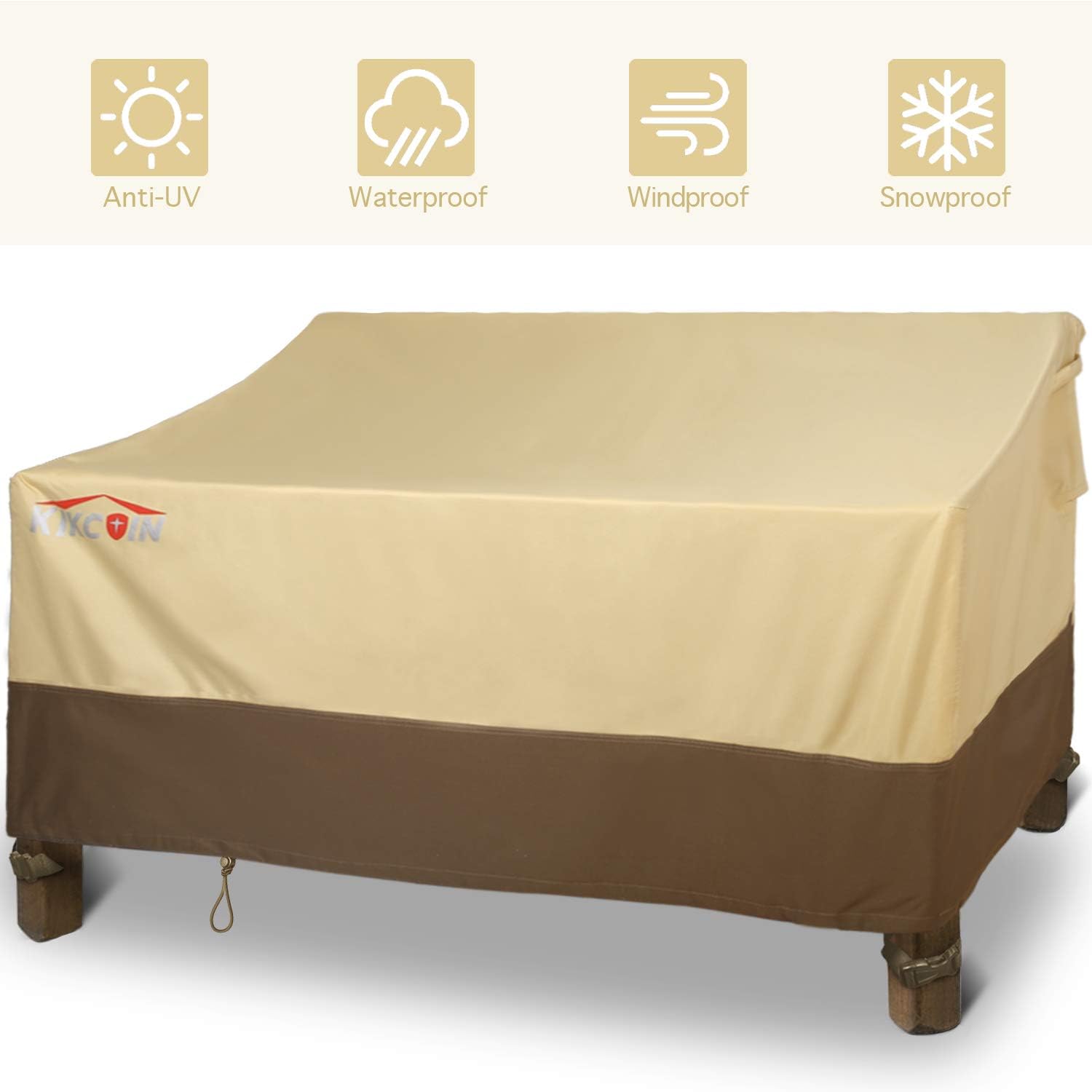 Patio Loveseat Cover, Waterproof Outdoor Sofa Cover 58" L x 32.5" W x 31" H, 600D Heavy Duty Patio Bench Couch Cover with 4 Air Vents for All Weather, Lawn Patio Furniture Covers (Khaki, Brown): Kitchen & Dining