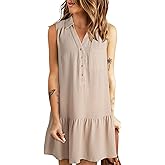 Dokotoo Womens Dresses 2025 Spring Summer V-Neck Button Up Sleeveless Mini Sundress Tank Dresses with Pockets