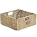 VonHaus Set of 3 Square Seagrass Storage Baskets with Insert Handles Ideal for Bathroom and Home Organization ,Brown ,Set of 3 Seagrass