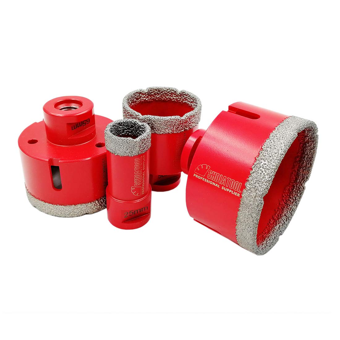 SHDIATOOL Dry diamond drill bits set, vacuum soldered holes for porcelain tiles, granite marble (diameter 25/50/65/75 mm)