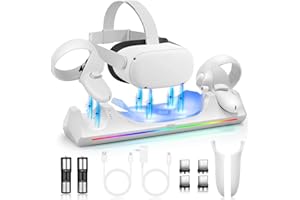 Hurra Charging Dock for Meta Quest 2, VR Charging Station for Oculus Quest 2 Support LED Indicator/Magnetic Charging Headset & Touch Controllers, with 2 Rechargeable Batteries, USB-C Charger & Cable