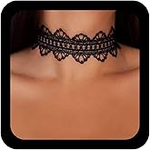 Ximdble Vintage Hollow Lace Choker Chain Gothic Lace Necklace Goth 90s Victorian Tattoo Necklace Long Clavicle Chain Black Long Suede Bow Tie Jewelry for Women