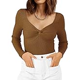 Zeagoo Sweaters for Women Fall Long Sleeve V Neck Sexy Ribbed Knit Sweater Slim Fit Solid Basic Casual Tops