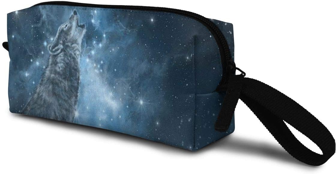 T-JH Wolf and Sky Blue Mini Makeup Bag,Portable Cosmetic Bag,Organizer,Toiletry Handbag,Storage Capacity Bags,Storage Pouch for Women Purse