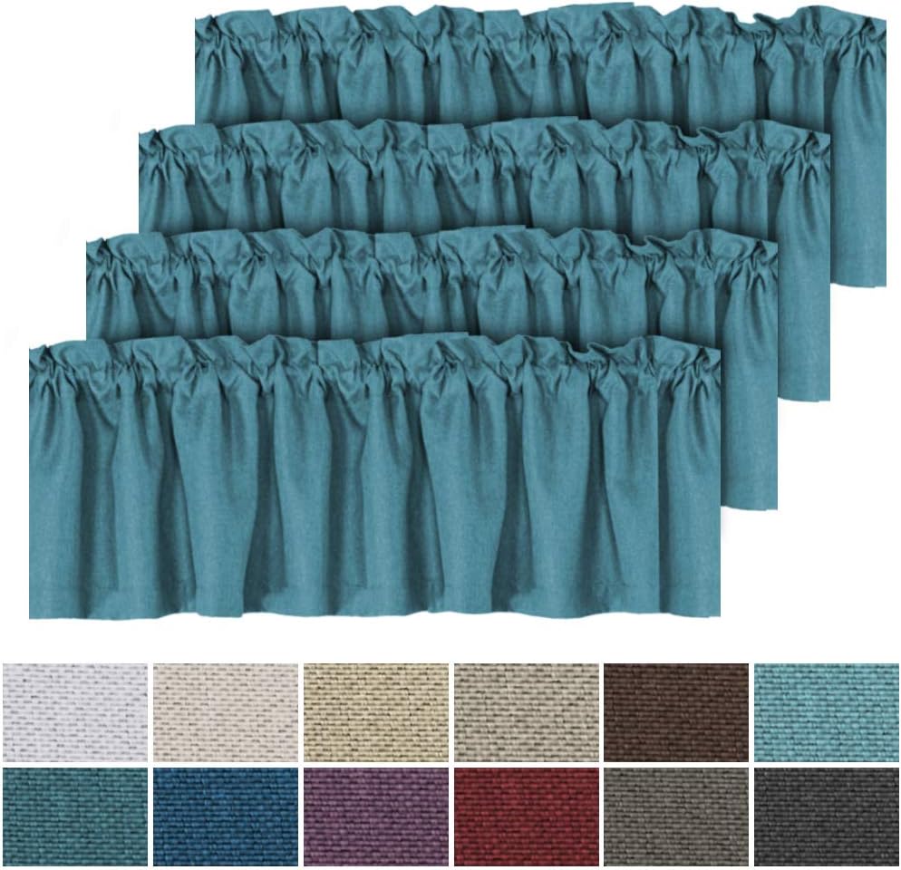 H.VERSAILTEX Thermal Insulated Rich Linen Curtain Valance for Living Room/Kitchen/Bedroom, Primitive Linen Valances Rod Pocket Matches with Panels - 4 Panels, Each 52 inch x 18 inch, Aegean Blue