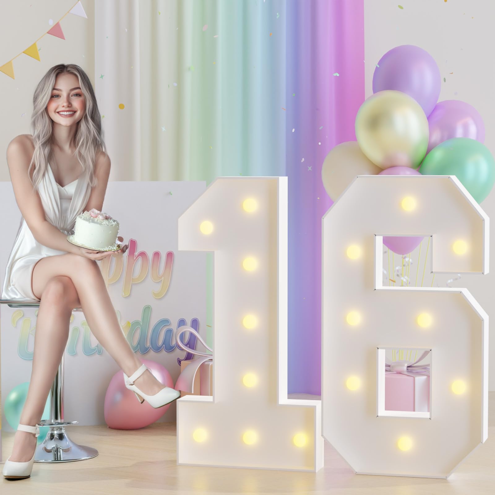 Photo 1 of JoyMuse 3ft Marquee Numbers 16, Large Light Up Numbers 16, 16th Birthday Decorations for Girls and Boys, Yellow Light