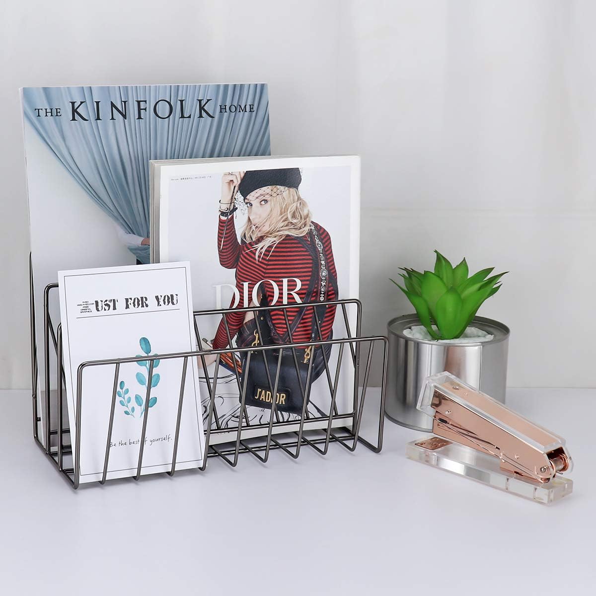 LEORISO Mail Organizer, 3 Slots Letter Sorter, Metal Mail Holder, Office Organization for Mails, Files, Books, Brochures & Postcards (Dark Gray) : Office Products