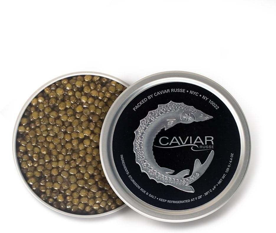 Caviar Russe Gold Osetra Caviar, Caspian Sea Caviar, 4.4 oz (Acipenser Gueldenstaedtii)