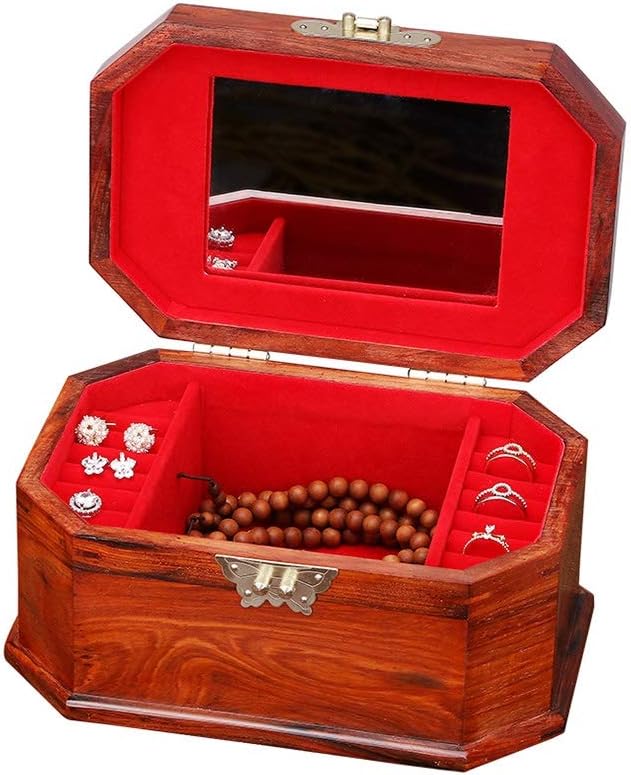 JINDAO Makeup Box Jewelry Storage Box Antique Jewelry Large Storage Box Retro Mahogany Creative Birthday Gift Jewelry Gift Box, Fashion Home Decoration, Wedding Dowry