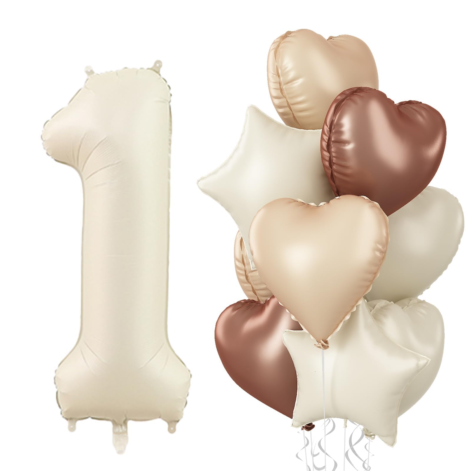 Photo 1 of 40 Inch Cream 1 Balloon Decor, Beige Tan Brown Heart Balloons, Foil Neutral Nude Sand White Helium Star Number 1 Balloons for Girls 1st Birthday Anniversary Baby Shower Party Boho Decoration Supplies