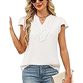 CiCiBird Boho Tops for Women Dressy Casual V Neck Blouses Summer Short Ruffle Sleeve Shirts