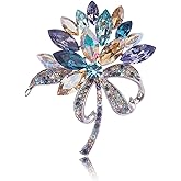 Sparkling Rhinestone Flower Brooch Pin Premium Blue Purple Crystal Flower Brooch Lapel Pins Vintage White Rose Broochs Clothes Hat Bag Dress Clothing Jewelry for Women