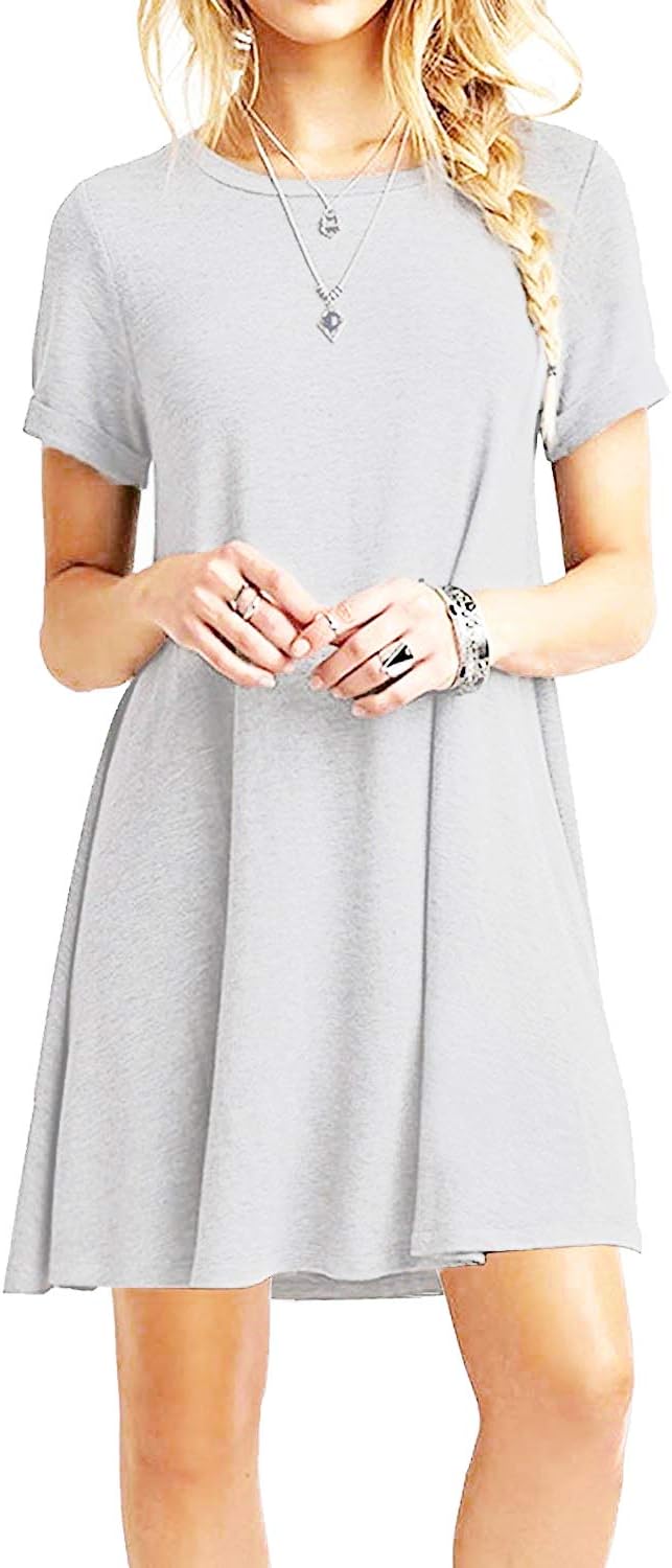 Tshirt Dress Women Summer Swing Dresses Tee Shirt Short Sleeve Casual Basic Tops T-Shirt A line Loose Fit