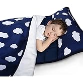 Biloban Toddler Nap Mat with Pillow and Blanket, Portable Nap Mats for Preschool Kindergarten Daycare Roll up Sleeping Bag for Kids Quilted Nap Mat, Super Soft & Cozy, Dark Blue, 50" x 21"