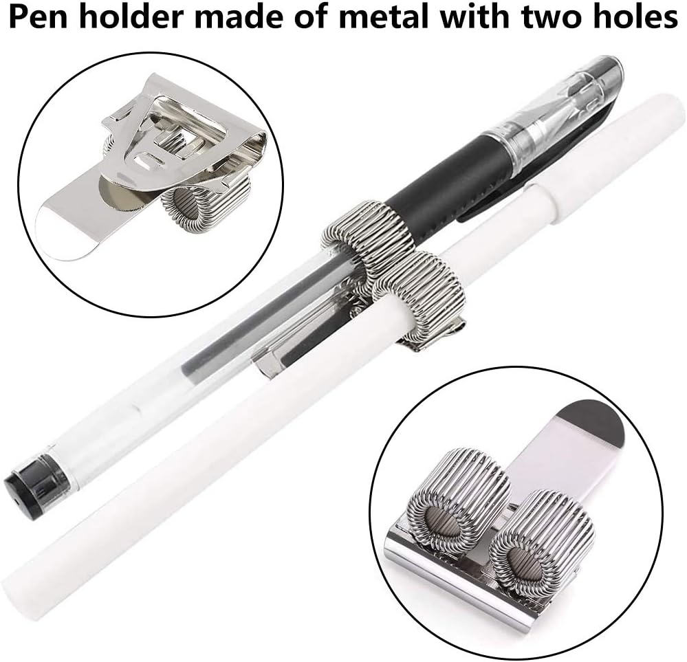 Pen Holder Metal,BETOY 6 Pieces Pen Holder with Pocket Clip Two Holes Metal Pen Holder Pen Loop Clip with Pocket Clip for Notebook and Clipboard with Spring Fits Almost All Pen Size - Image 5