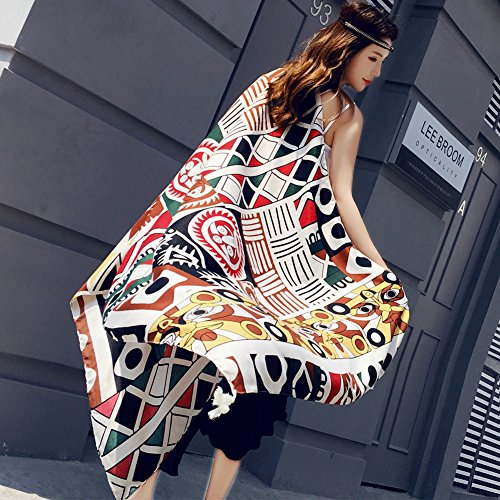 SUNBABY Women Boho Shawl Beach Towels Rectangle Polyester Scarf Travel Sarong Wrap Swimwear Cover Up Beach Mats (Yellow Green Geometry)
