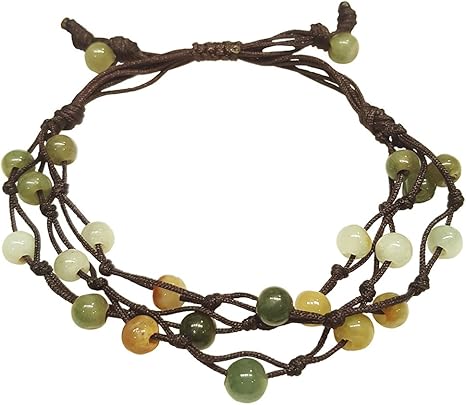 Bracelet infini en jade avec cordon réglable en filet tissé pour protection Feng Shui pour homme et femme Bracelet BC02