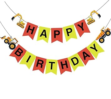 Balloonistics Construction Vehicle Happy Birthday Banner With Hard
