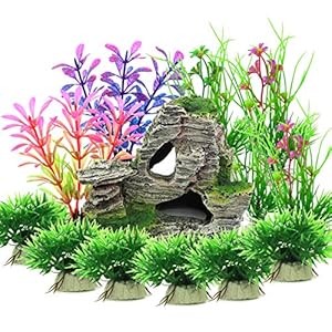 Vibury-Aquarium-Decoration-Plants-with-Rockery-View-13pcs-Green-Aquarium-Plants-Plastic-and-Aquarium-Mountain-Reef-Rock-Cave-Resin-Fish-Tank-Ornament-Decoration Vibury Aquarium Decoration Plants with Rockery View, 13pcs Green Aquarium Plants Plastic and Aquarium Mountain Reef Rock…