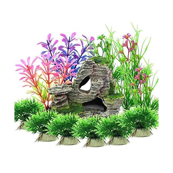 Vibury-Aquarium-Decoration-Plants-with-Rockery-View-13pcs-Green-Aquarium-Plants-Plastic-and-Aquarium-Mountain-Reef-Rock-Cave-Resin-Fish-Tank-Ornament-Decoration Vibury Aquarium Decoration Plants with Rockery View, 13pcs Green Aquarium Plants Plastic and Aquarium Mountain Reef Rock…
