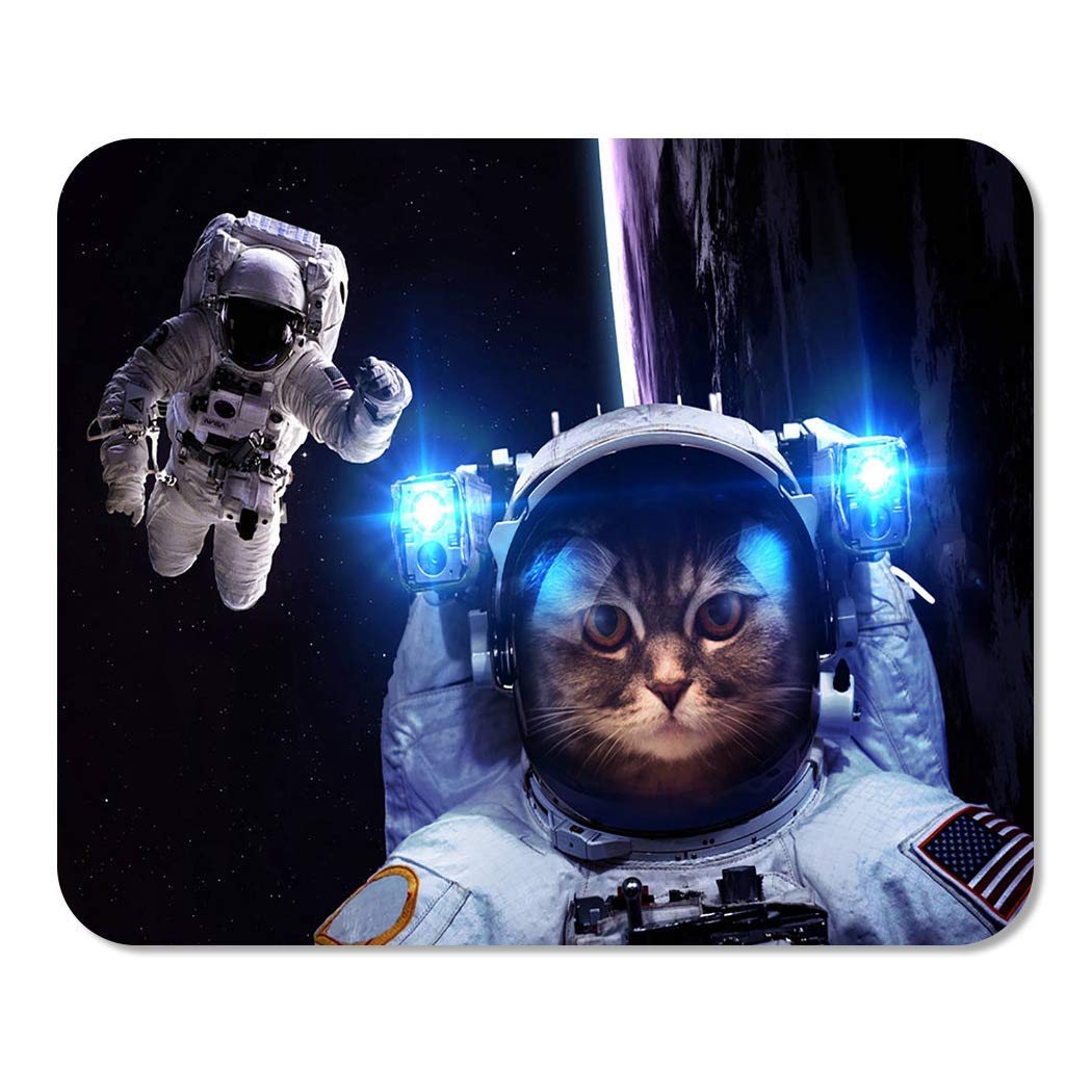 Mousepad Mat Astronaut Katze schwebt über der Erde Sterne